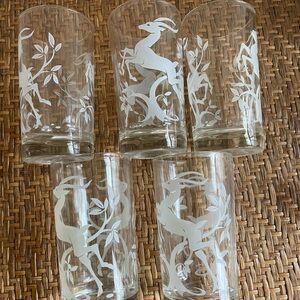 5 Vintage 50s Gazelle Barware Highball Glasses Mid Century Federal Glass-White